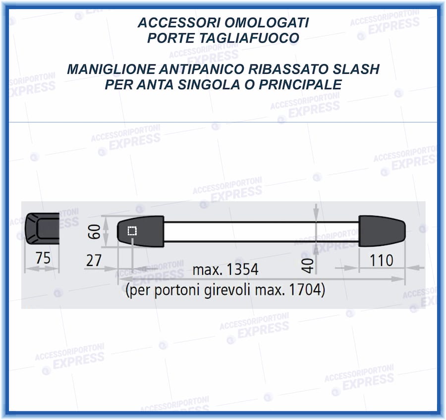 Maniglione antipanico ribassato SLASH per anta principale porta tagliafuoco