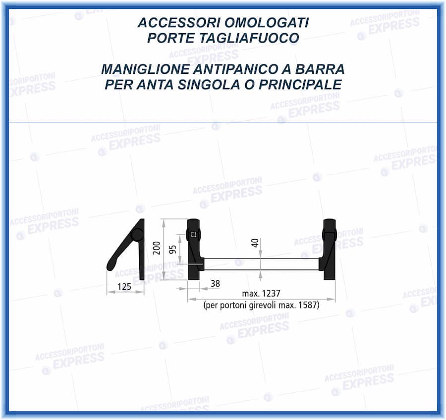 Maniglione antipanico a leva per anta principale porta tagliafuoco
